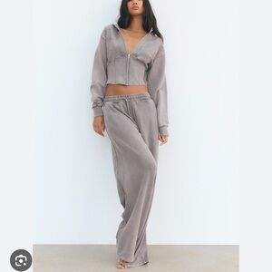 NWT Zara washed effect jeweled embellished corset crop hoodie and pants set